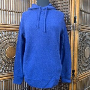 J.Crew 100% Cashmere Knit Hoodie Sweater Royal Blue Pullover Hooded Size S